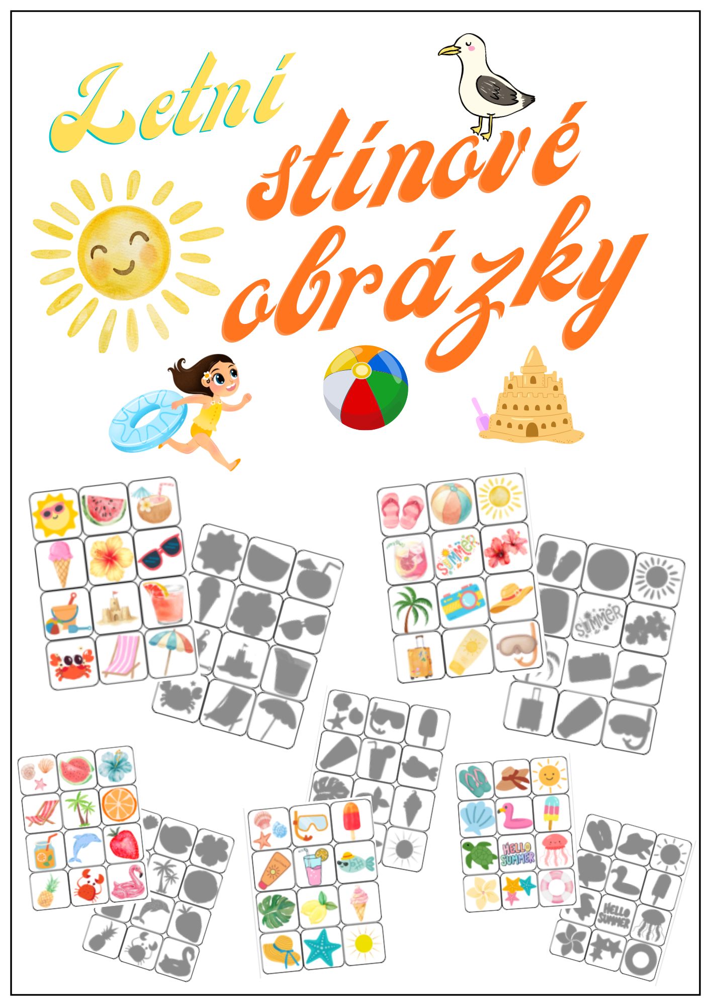 letní stínové obrázky stíny předškoláci loto léto
