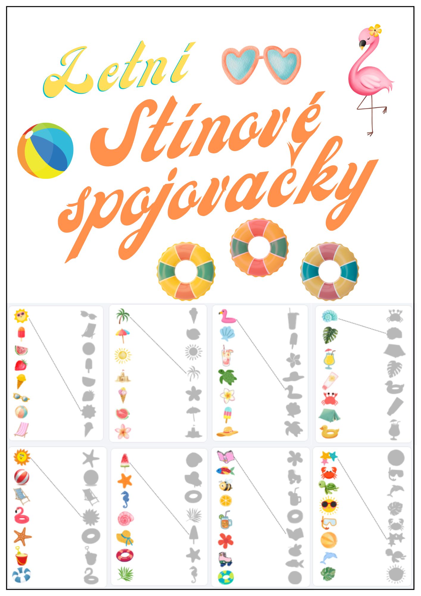 léto pracovní listy stíny spojovačky