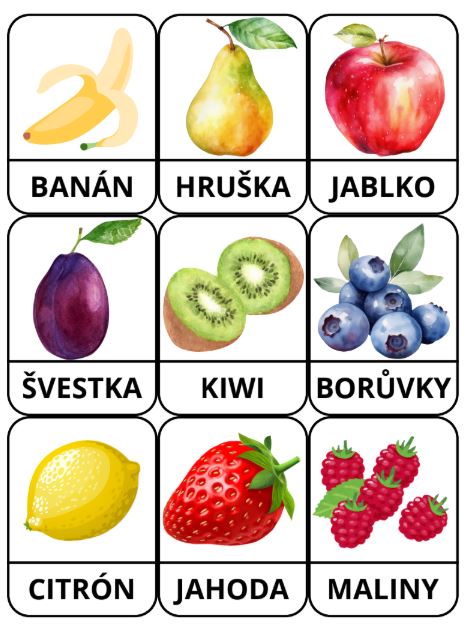 komunikační kartičky ovoce